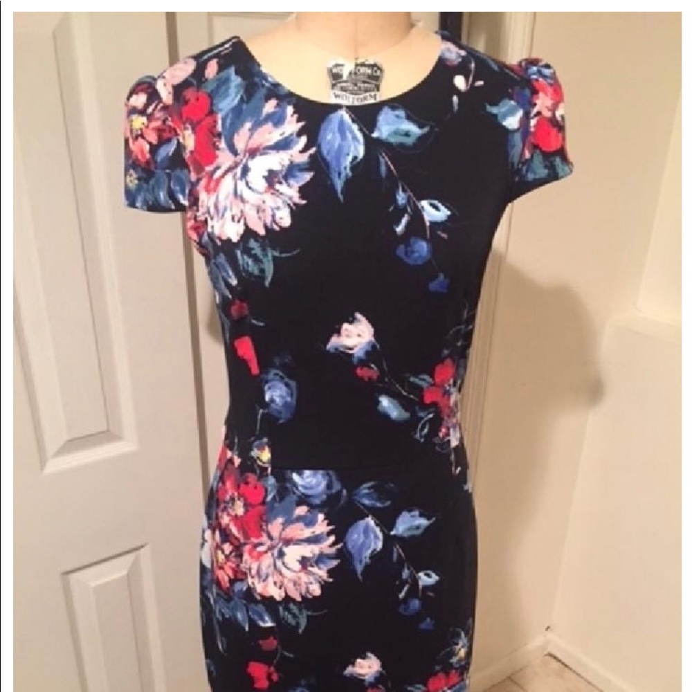 Betsy Johnson Navy Floral Midi Short Casual Dress
